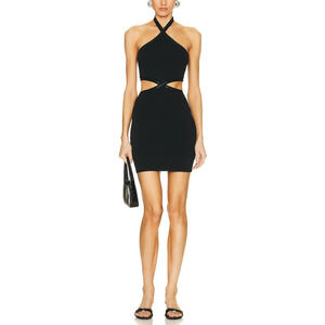 Alexander Wang 'Criss Cross' Black Logo Halterneck Cut Out Dress Size M